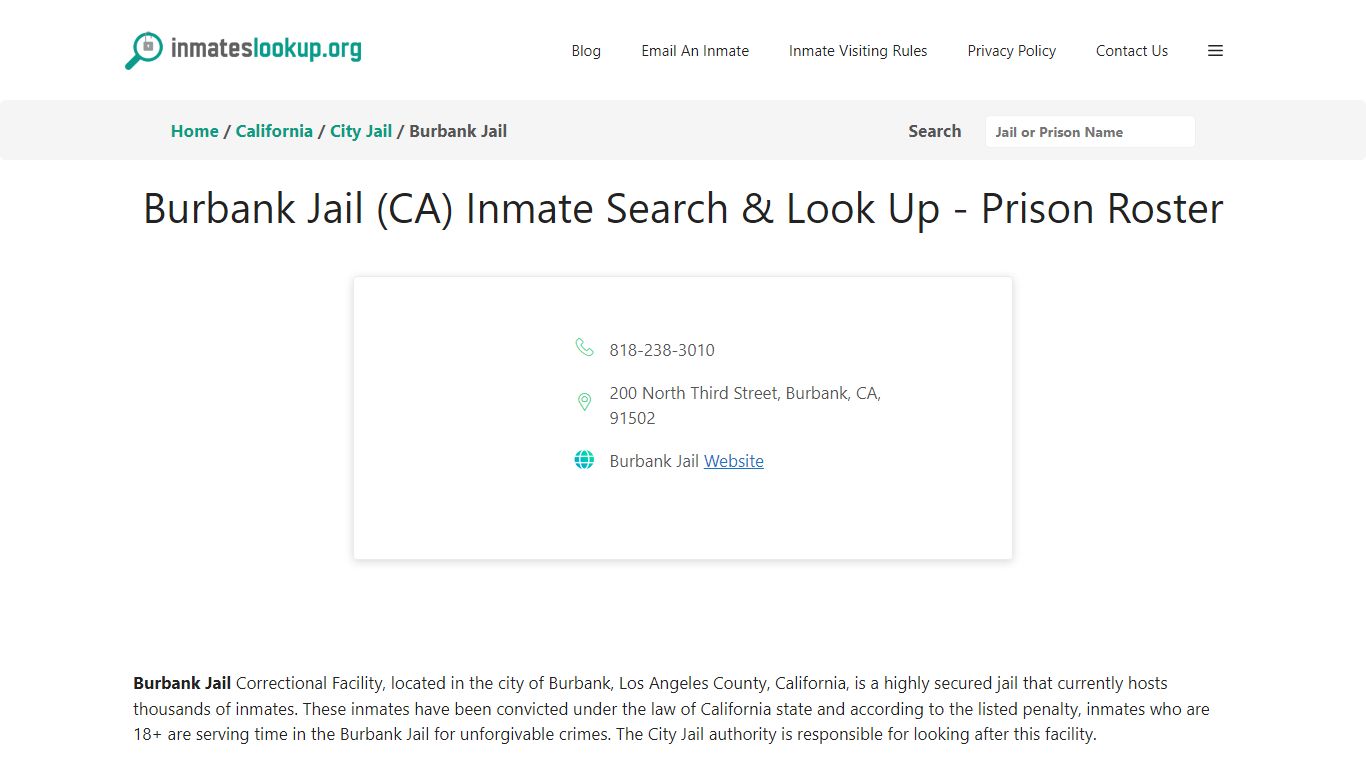 Burbank Jail (CA) Inmate Search & Look Up - Prison Roster